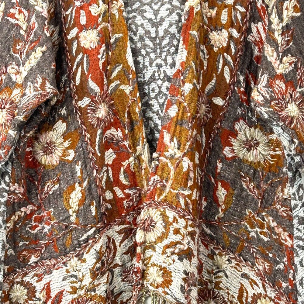Soft Surroundings Womens S/M Pasha Pumpkin Wool Leopard Cardigan Fringe Boho - Picture 8 of 13